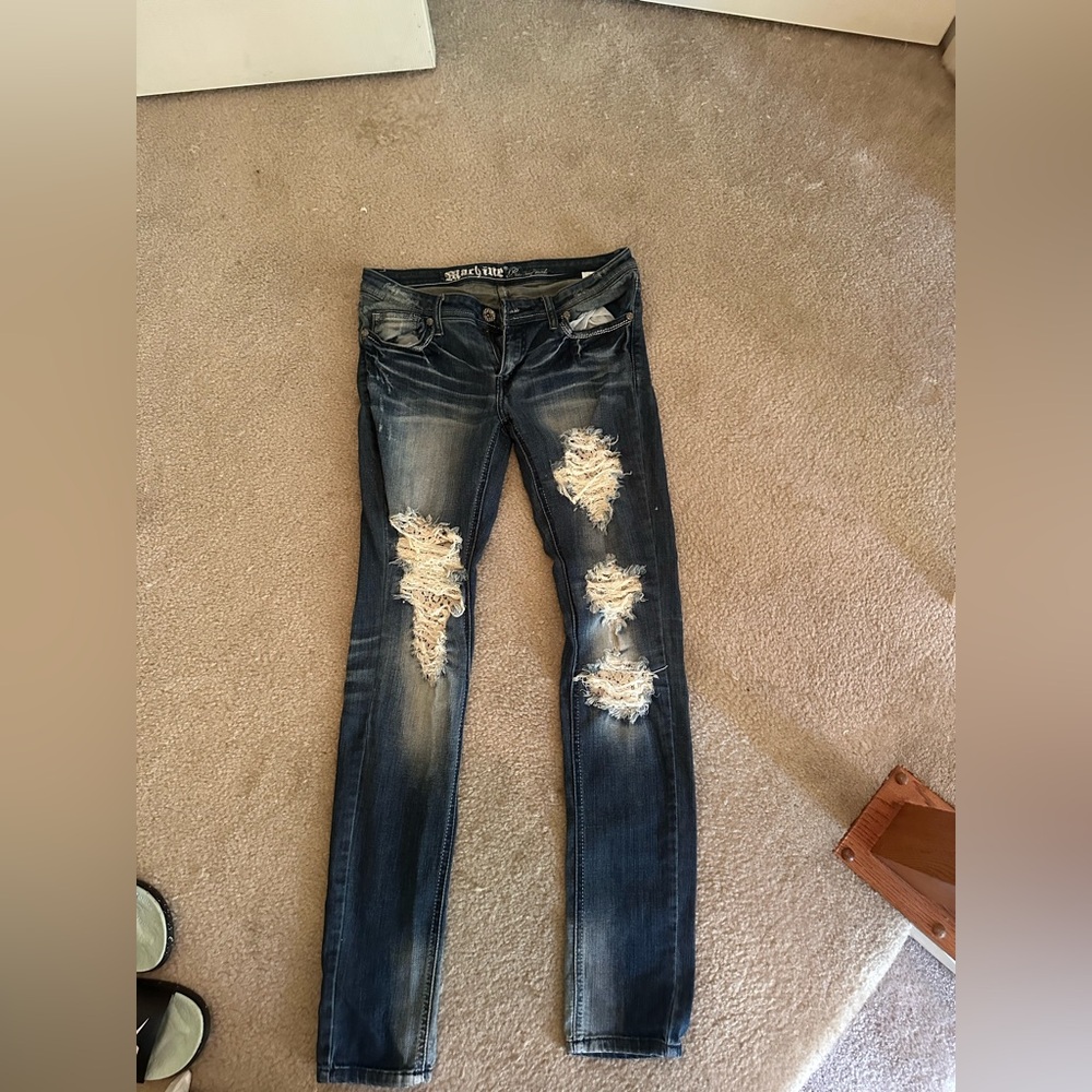 Machine distressed, jeans, size 7